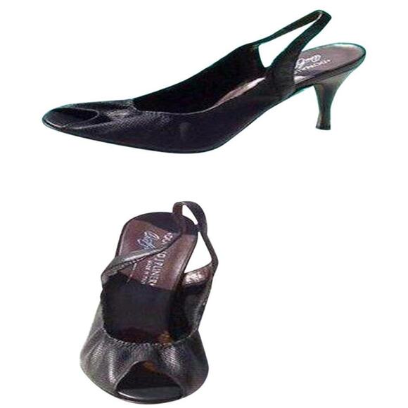 Donald Pliner Black Perforated Leather Pump Shoe New Peep Toe Slingback NWT $265